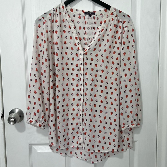 NYDJ White Blouse with Red strawberry Size Large - Picture 1 of 5